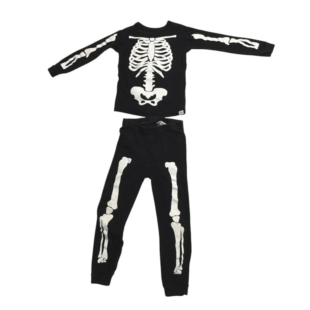 Gap Baby Skeleton Pajama Pant Set 5 Black Whimsigoth Halloween Glow in the Dark